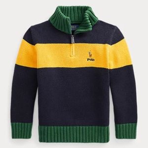 Polo Ralph Lauren Cotton Quarter-Zip Jumper Sweater XL/TG (18-20) Navy Multi